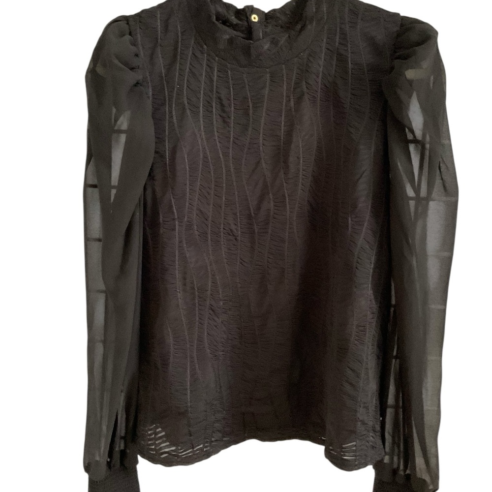 Nicole Miller Black Sheer Blouse size L